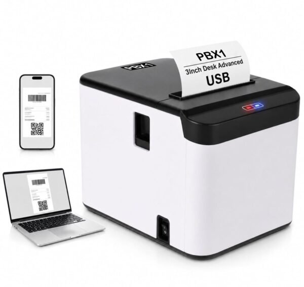 PBX1 3inch Desk Advanced 80mm Inkless Receipt Thermal Printer with Auto Cutter & Cash Drawer Support, ESC/POS Bill Print (1Year Warranty) (USB)
